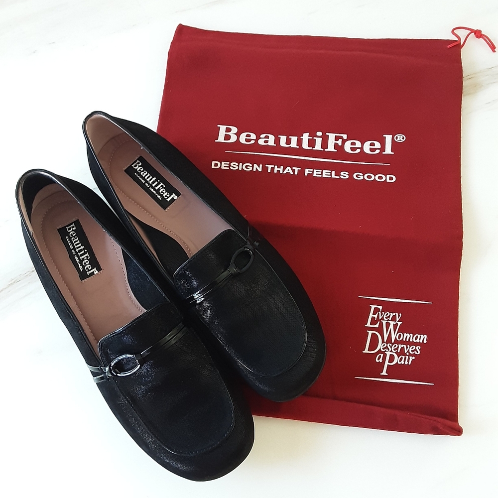 BEAUTIFEEL Plie Black Sparkle Suede Loafers Sz 40 / 9.5M
